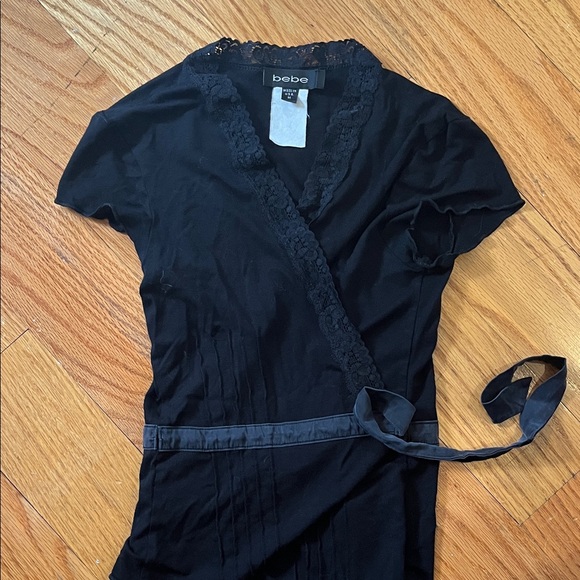 Bebe Black Lace Trim Wrap Top - Picture 2 of 2